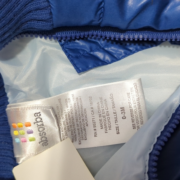 Absorba NWT Infant 0-3M Winter One Piece with detachable hood and mittens - Blue - Picture 5 of 8